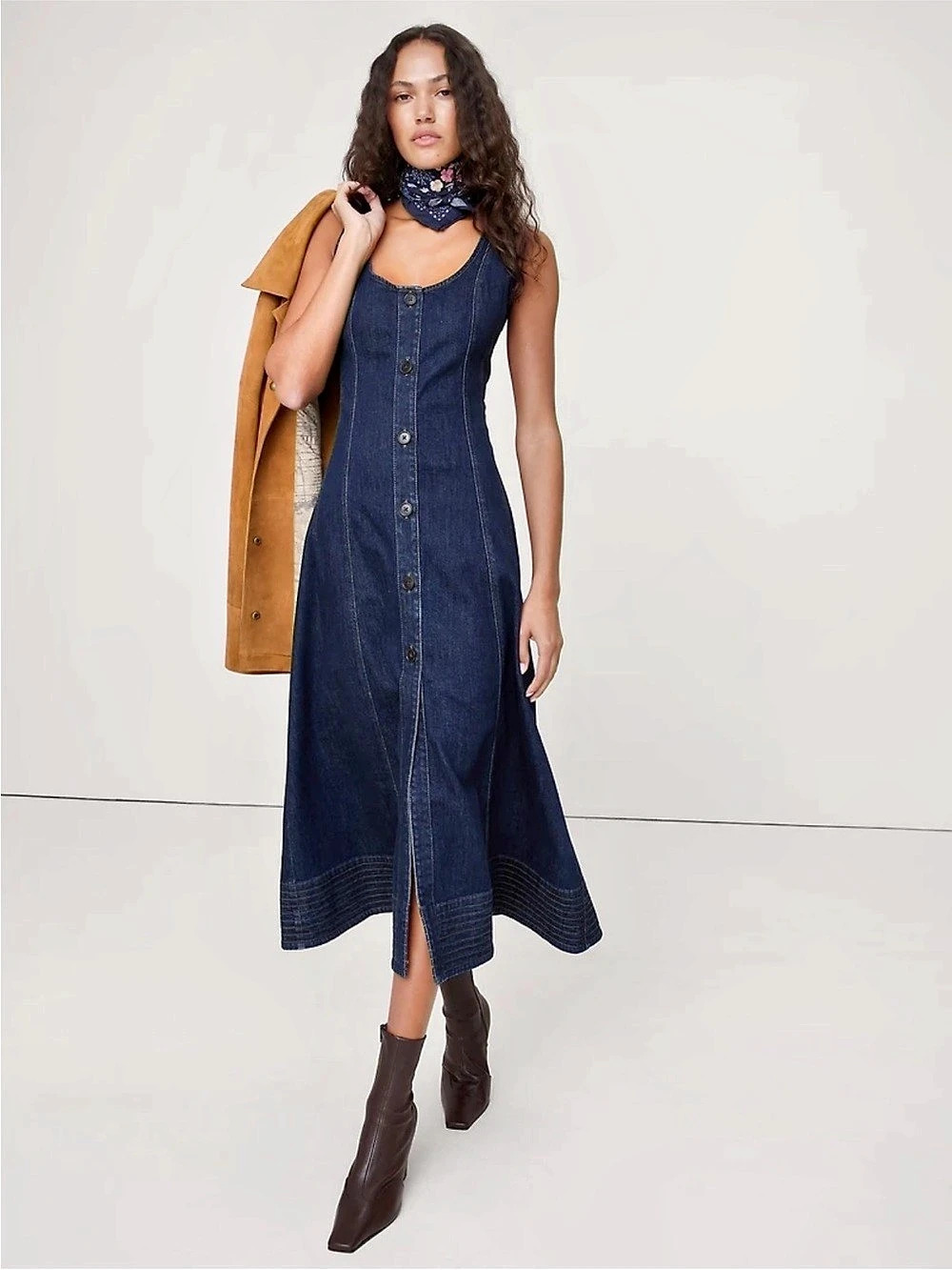Blue Denim Midi Dress